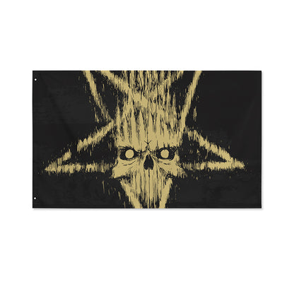 Satanic Pentagram Skull Print Polyester Flag
