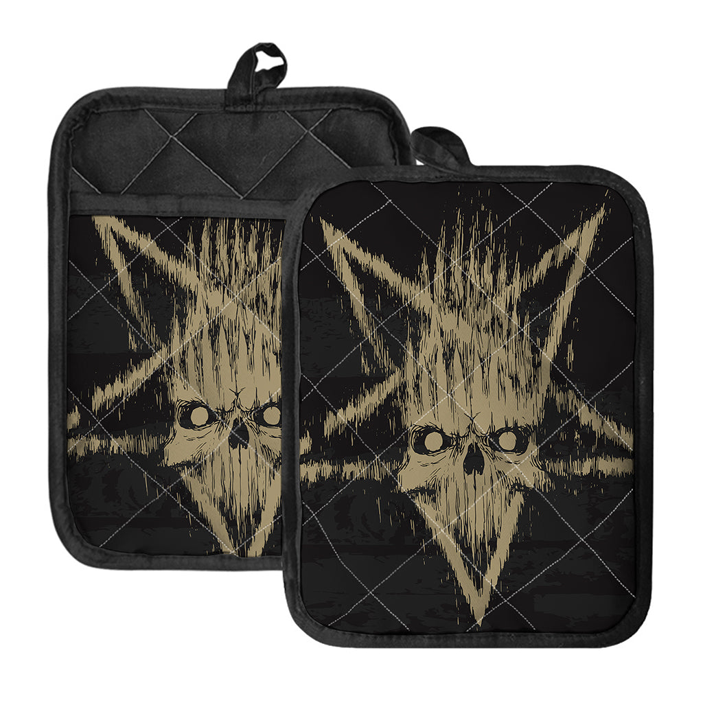 Satanic Pentagram Skull Print Pot Holders With Pocket