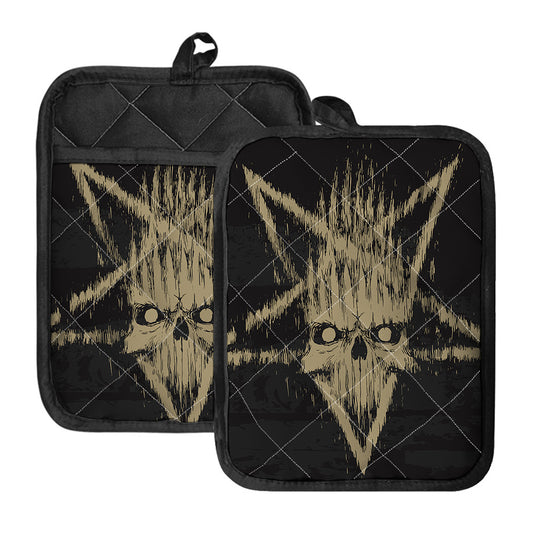 Satanic Pentagram Skull Print Pot Holders With Pocket