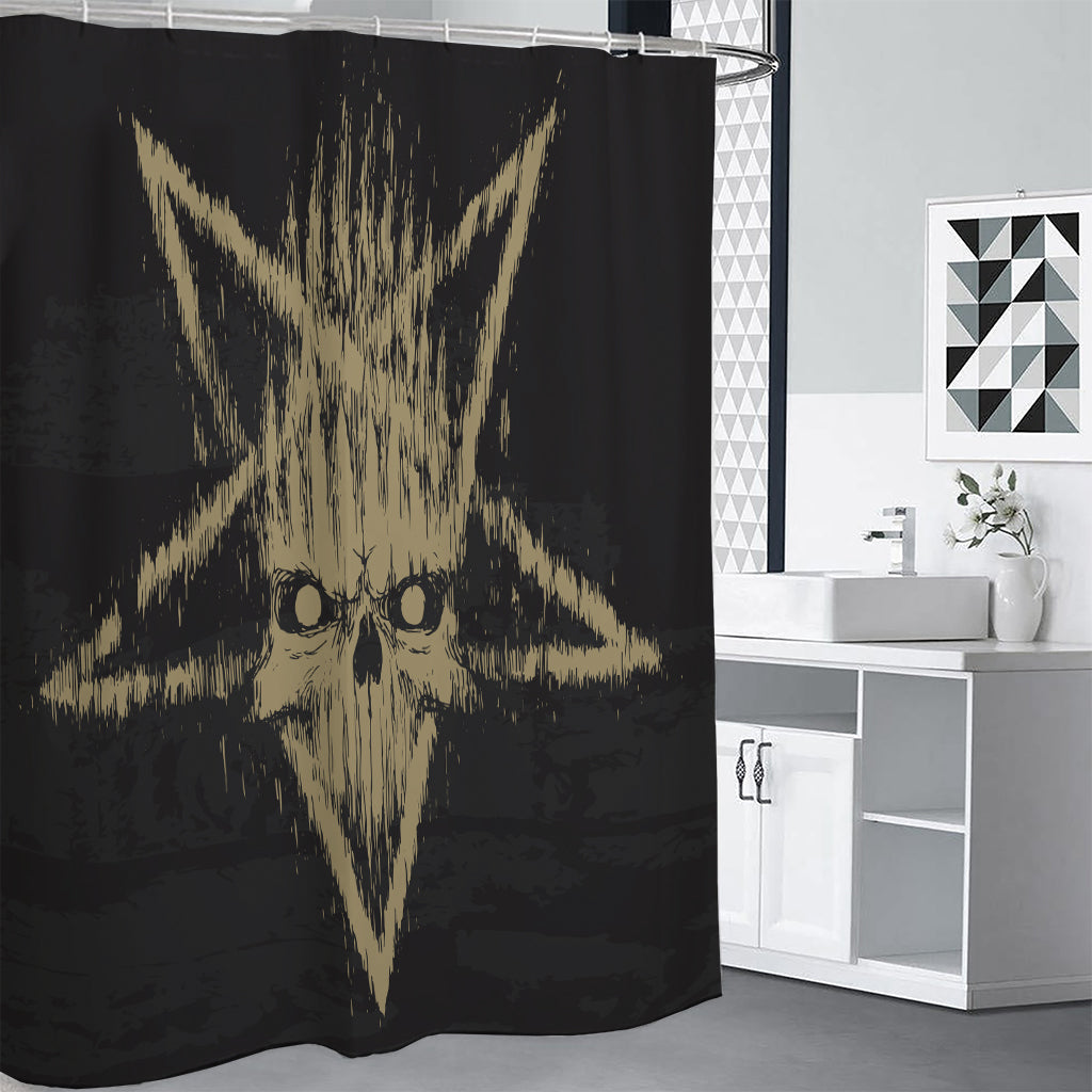 Satanic Pentagram Skull Print Premium Shower Curtain