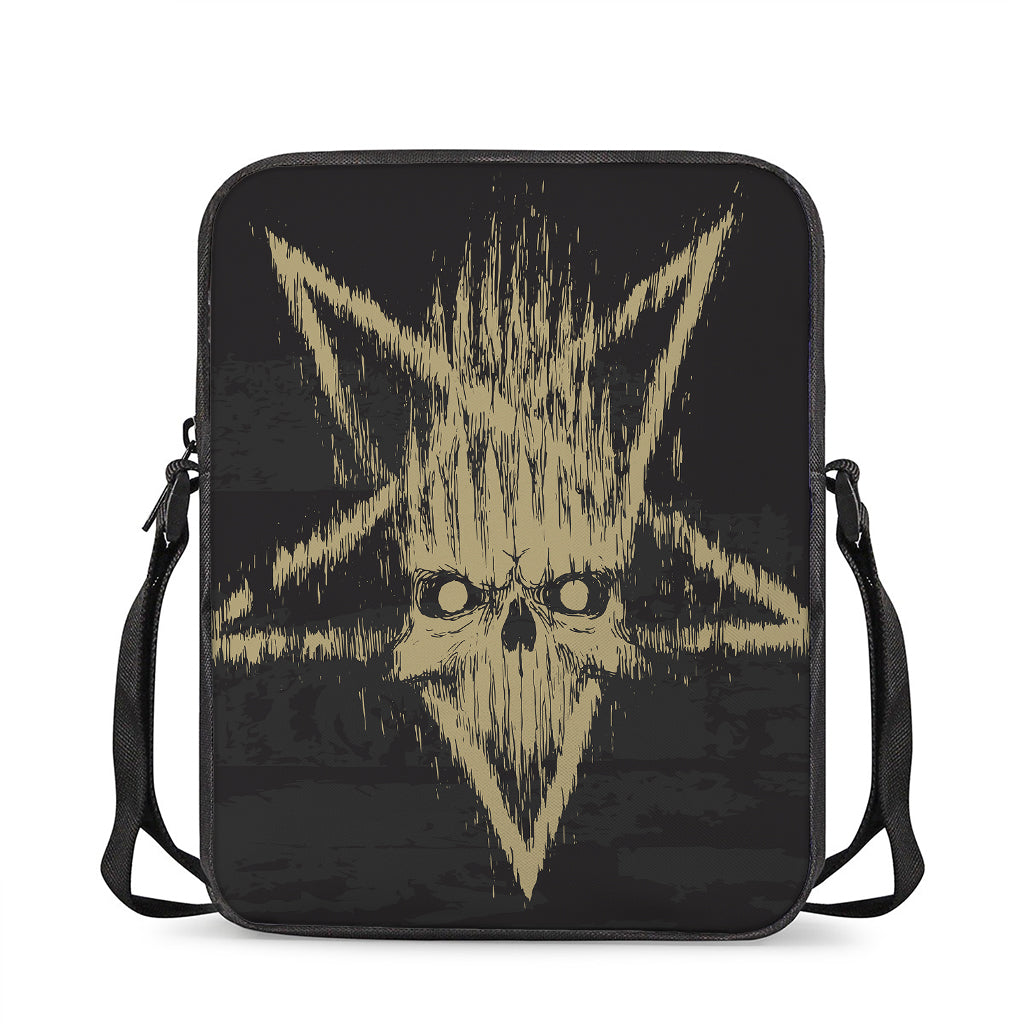 Satanic Pentagram Skull Print Rectangular Crossbody Bag