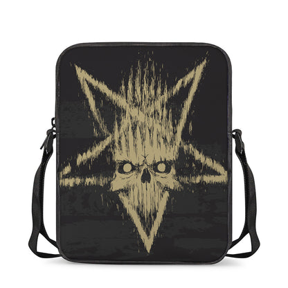 Satanic Pentagram Skull Print Rectangular Crossbody Bag