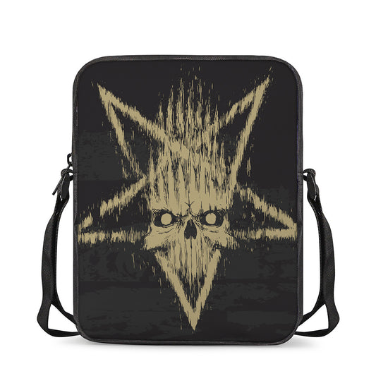 Satanic Pentagram Skull Print Rectangular Crossbody Bag