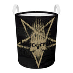 Satanic Pentagram Skull Print Round Laundry Basket