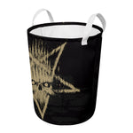 Satanic Pentagram Skull Print Round Laundry Basket