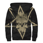 Satanic Pentagram Skull Print Sherpa Lined Zip Up Hoodie