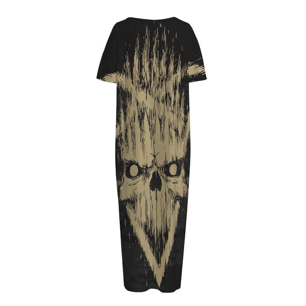Satanic Pentagram Skull Print Short Sleeve Long Nightdress