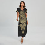 Satanic Pentagram Skull Print Short Sleeve Maxi Dress