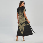 Satanic Pentagram Skull Print Short Sleeve Maxi Dress