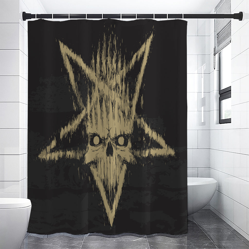 Satanic Pentagram Skull Print Shower Curtain