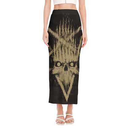 Satanic Pentagram Skull Print Side Slit Maxi Skirt