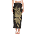 Satanic Pentagram Skull Print Side Slit Maxi Skirt