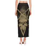 Satanic Pentagram Skull Print Side Slit Maxi Skirt