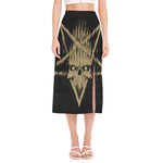 Satanic Pentagram Skull Print Side Slit Midi Skirt