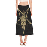 Satanic Pentagram Skull Print Side Slit Midi Skirt