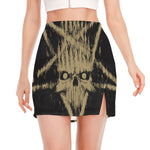 Satanic Pentagram Skull Print Side Slit Mini Skirt