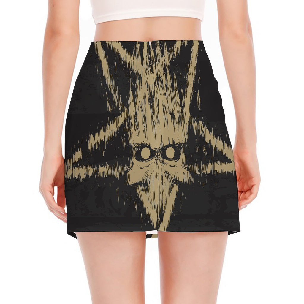 Satanic Pentagram Skull Print Side Slit Mini Skirt