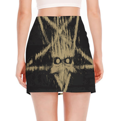 Satanic Pentagram Skull Print Side Slit Mini Skirt