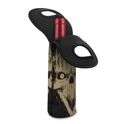 Satanic Pentagram Skull Print Single Neoprene Wine Tote