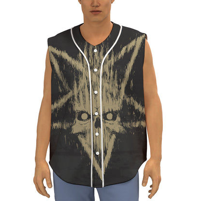 Satanic Pentagram Skull Print Sleeveless Baseball Jersey