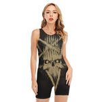 Satanic Pentagram Skull Print Sleeveless One Piece Swimsuit