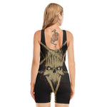 Satanic Pentagram Skull Print Sleeveless One Piece Swimsuit