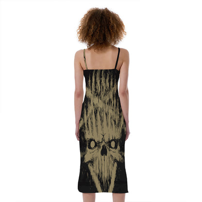 Satanic Pentagram Skull Print Slim Fit Midi Cami Dress