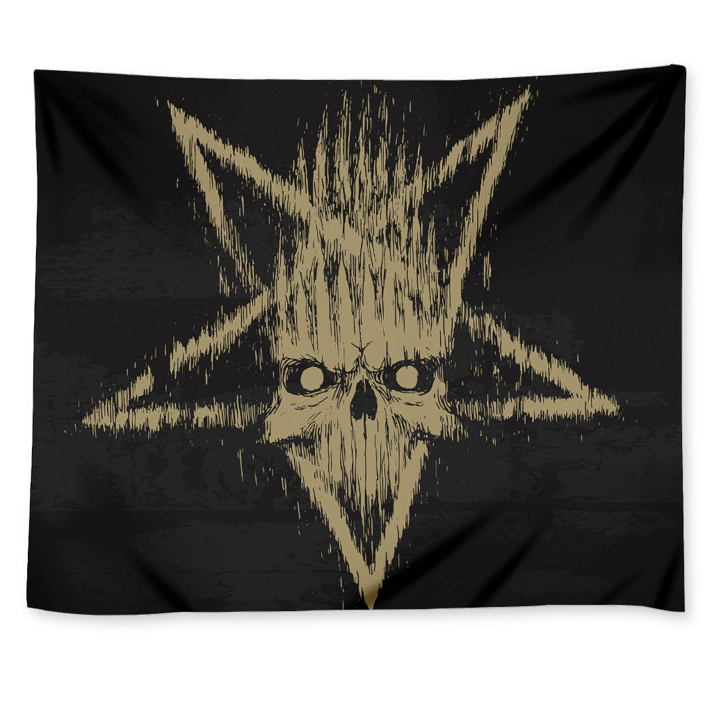 Satanic Pentagram Skull Print Tapestry