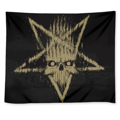 Satanic Pentagram Skull Print Tapestry