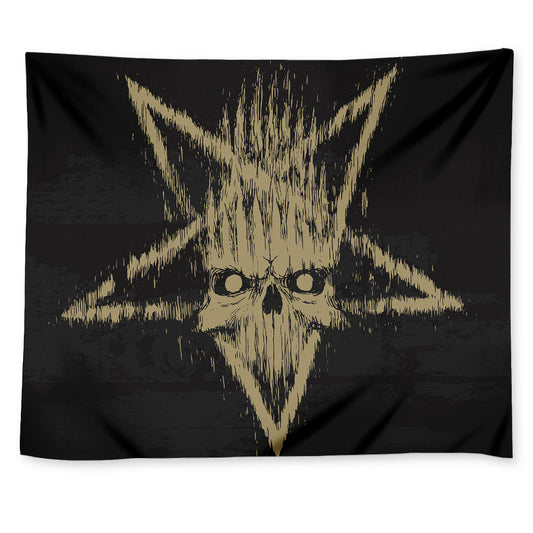 Satanic Pentagram Skull Print Tapestry