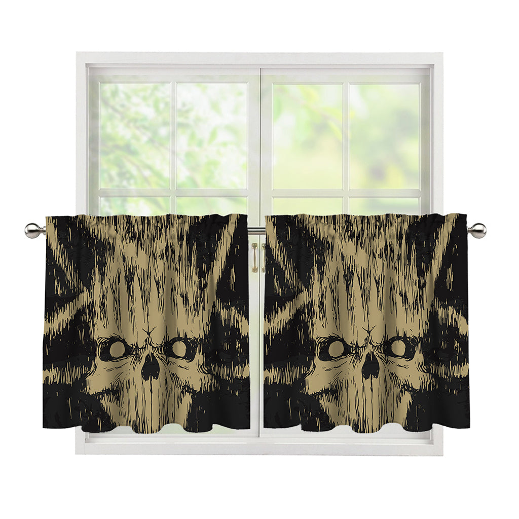 Satanic Pentagram Skull Print Tier Curtains