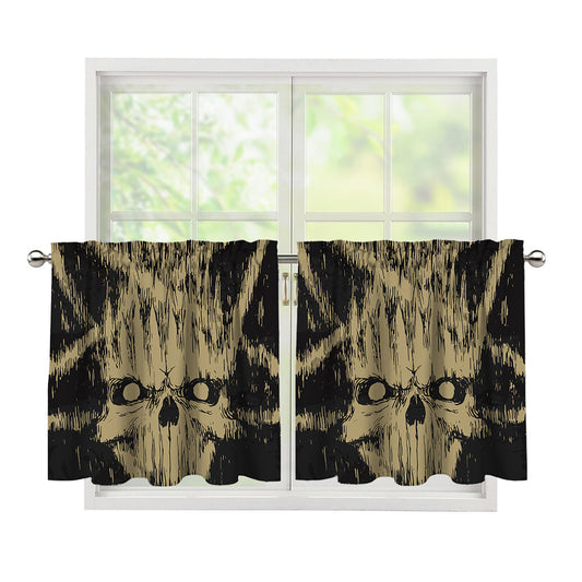Satanic Pentagram Skull Print Tier Curtains