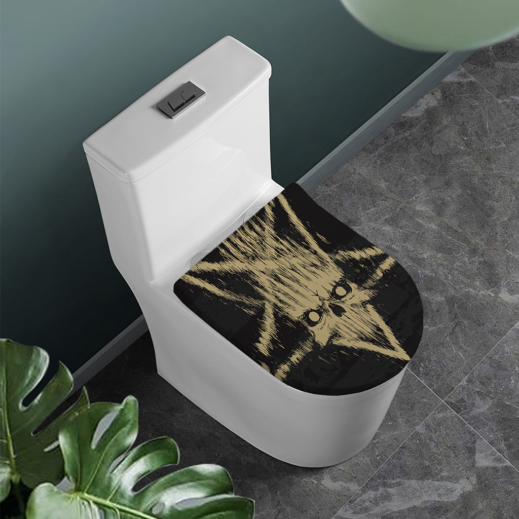 Satanic Pentagram Skull Print Toilet Lid Cover