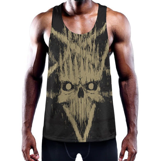 Satanic Pentagram Skull Print Training Tank Top