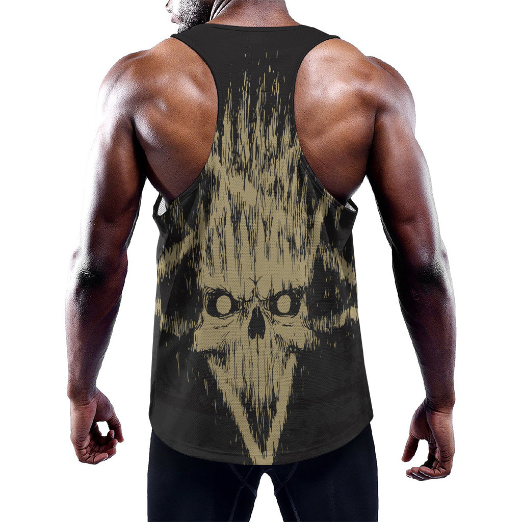 Satanic Pentagram Skull Print Training Tank Top