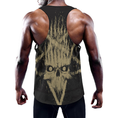 Satanic Pentagram Skull Print Training Tank Top