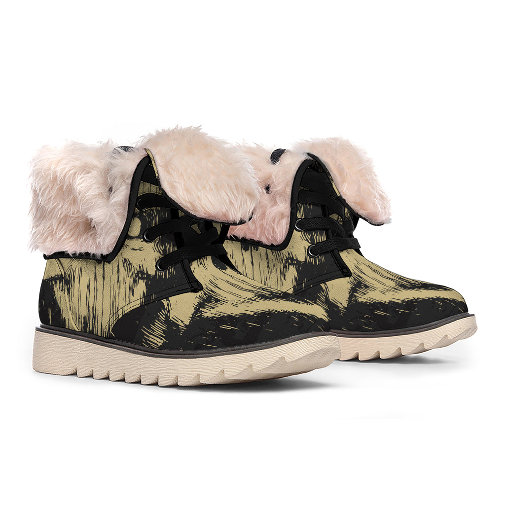Satanic Pentagram Skull Print Winter Boots