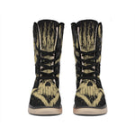 Satanic Pentagram Skull Print Winter Boots