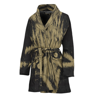 Satanic Pentagram Skull Print Women's Bathrobe