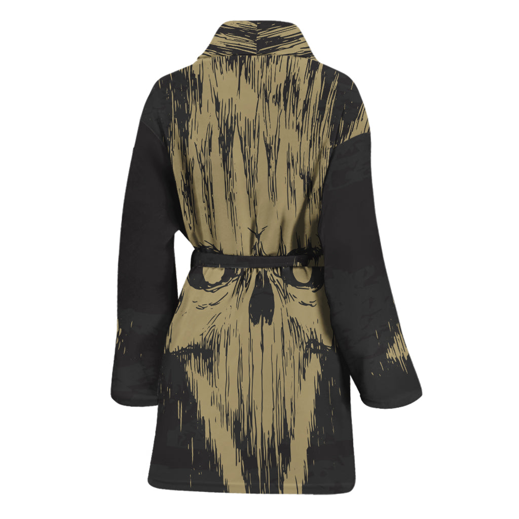 Satanic Pentagram Skull Print Women's Bathrobe