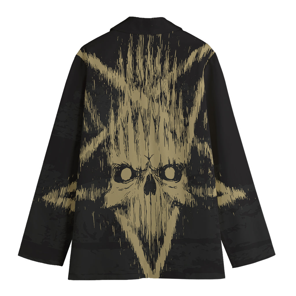 Satanic Pentagram Skull Print Women's Blazer
