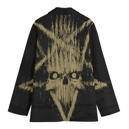 Satanic Pentagram Skull Print Women's Blazer