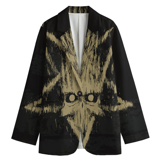 Satanic Pentagram Skull Print Women's Cotton Blazer