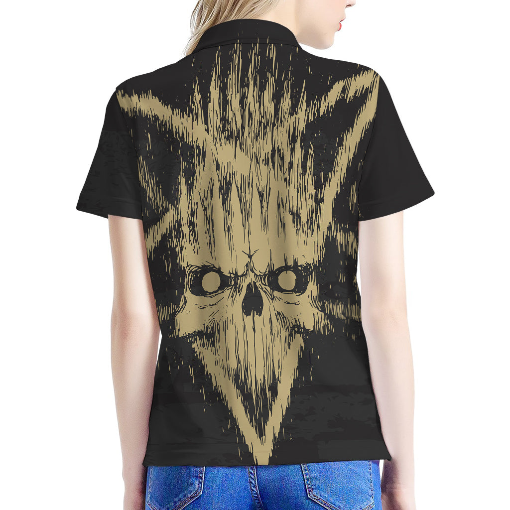Satanic Pentagram Skull Print Women's Polo Shirt