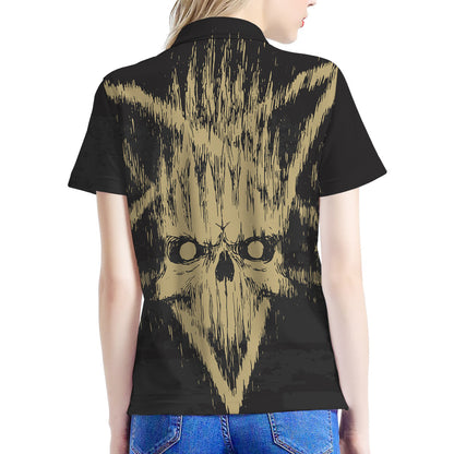 Satanic Pentagram Skull Print Women's Polo Shirt