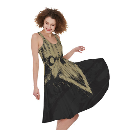 Satanic Pentagram Skull Print Women's Sleeveless Dress