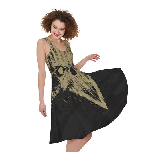 Satanic Pentagram Skull Print Women's Sleeveless Dress