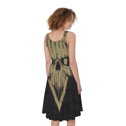 Satanic Pentagram Skull Print Women's Sleeveless Dress