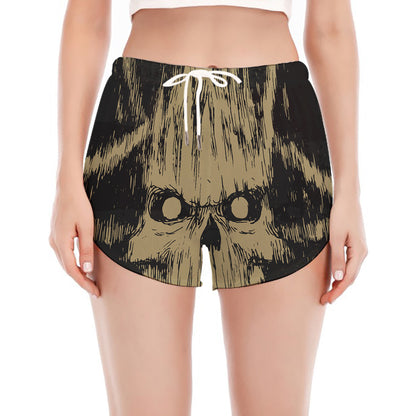 Satanic Pentagram Skull Print Women's Split Running Shorts
