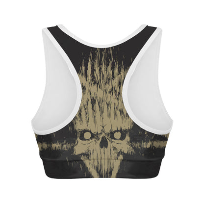 Satanic Pentagram Skull Print Women's Sports Bra